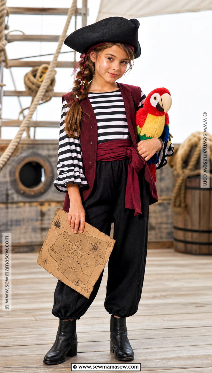 Friendly Pirate Costume With Striped Shirt - 30 Cute Girl Halloween Costumes