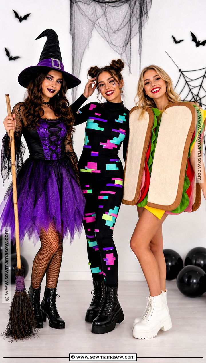 Friendly Witch Computer Glitch And Sandwich Costume - 35 rhyme without reason costume 3 people ideas