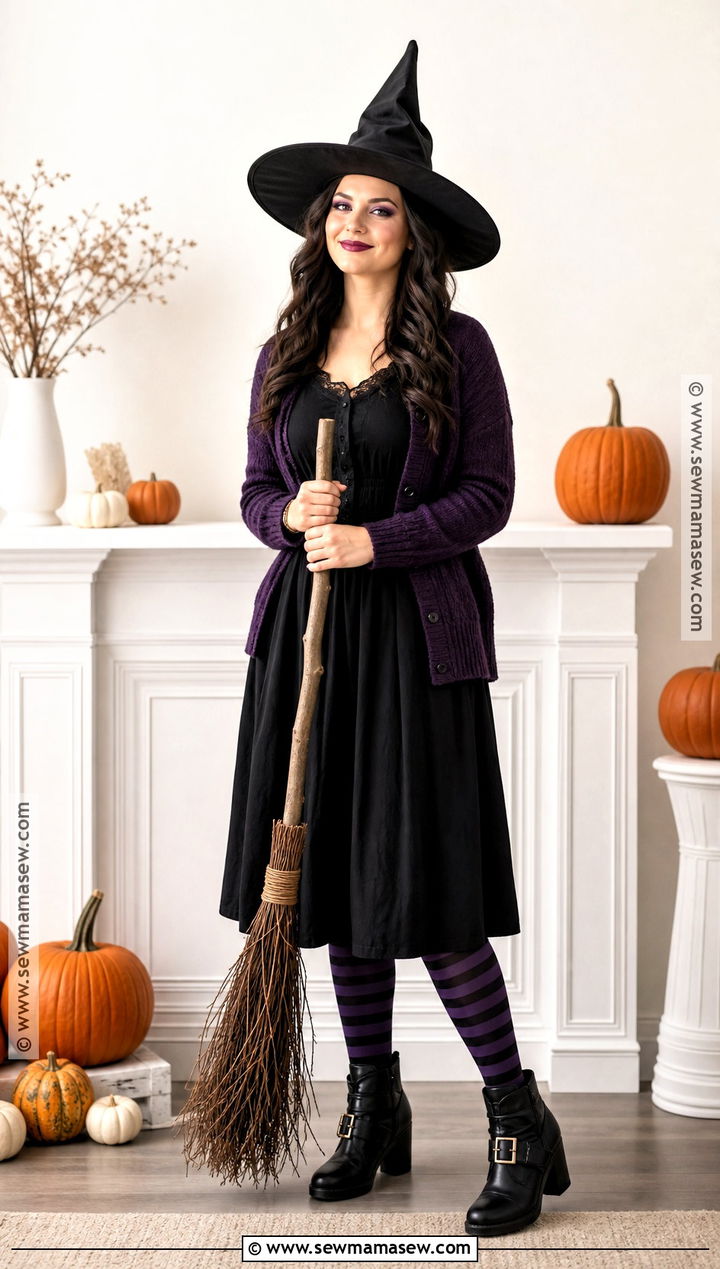 Friendly Witch Costume With Black Dress - 50 simple halloween costumes