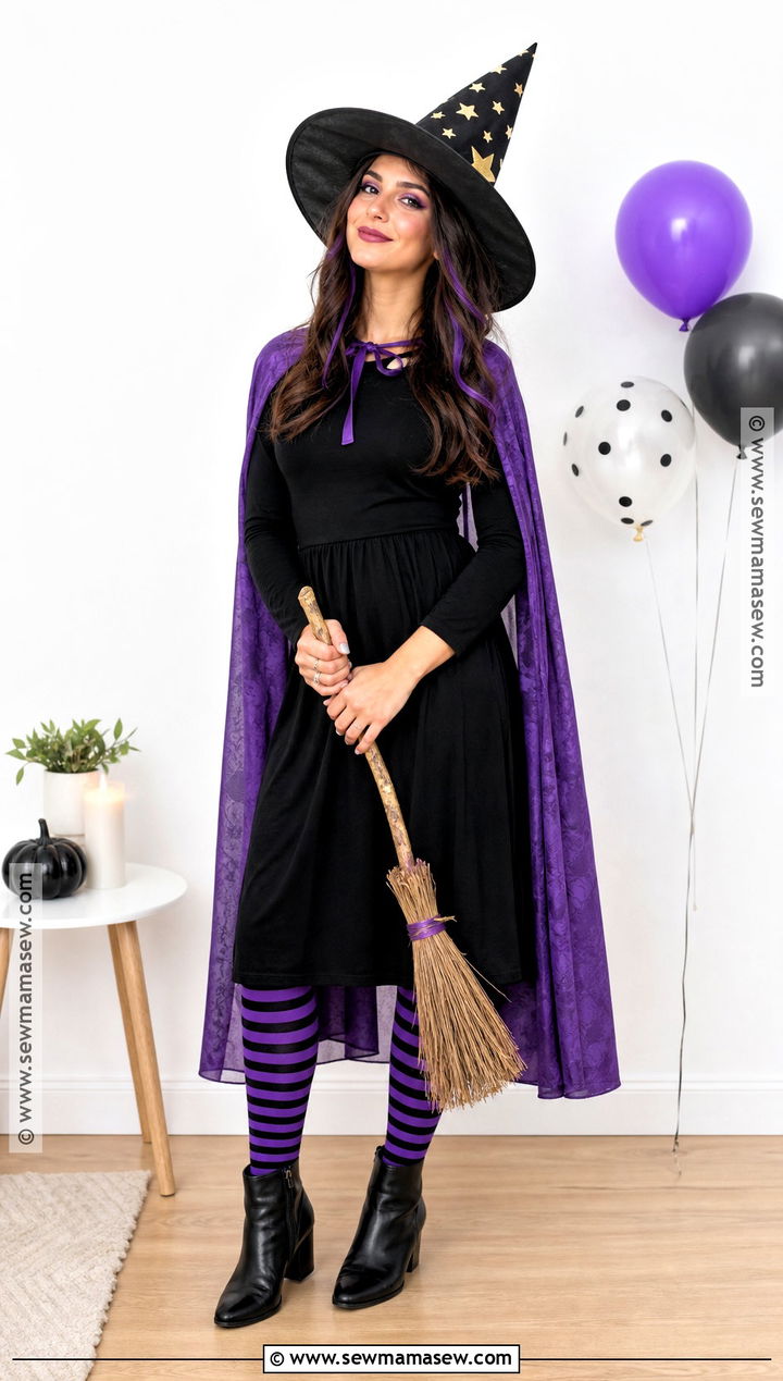 Friendly Witch Costume With Purple Cape - 30 Easy Homemade Halloween Costumes