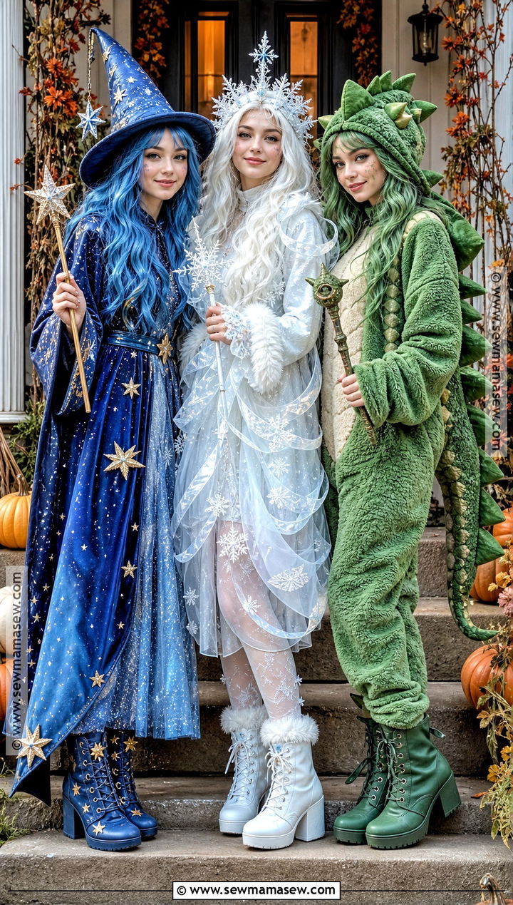 Friendly Wizard Snow Blizzard And Green Lizard Costume - 35 rhyme without reason costume 3 people ideas