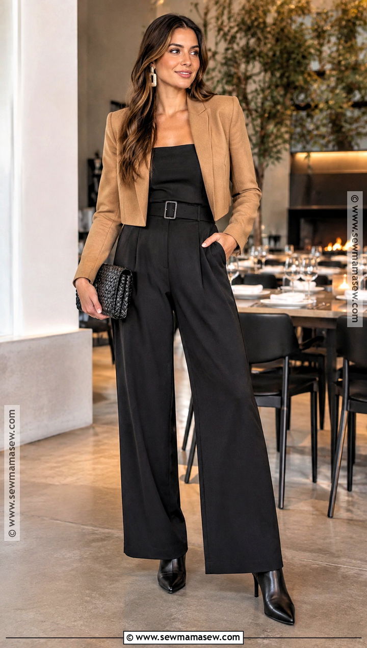 Friendsgiving Black Jumpsuit And Ankle Boots Outfit - 20 Cute Friendsgiving Outfit Ideas