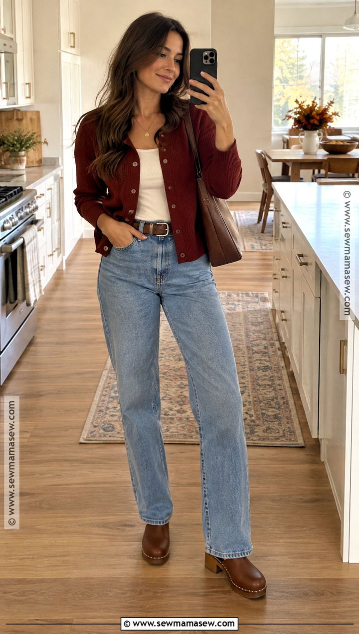 Friendsgiving Cardigan Outfit With Straight Leg Jeans - 30 friendsgiving outfit ideas