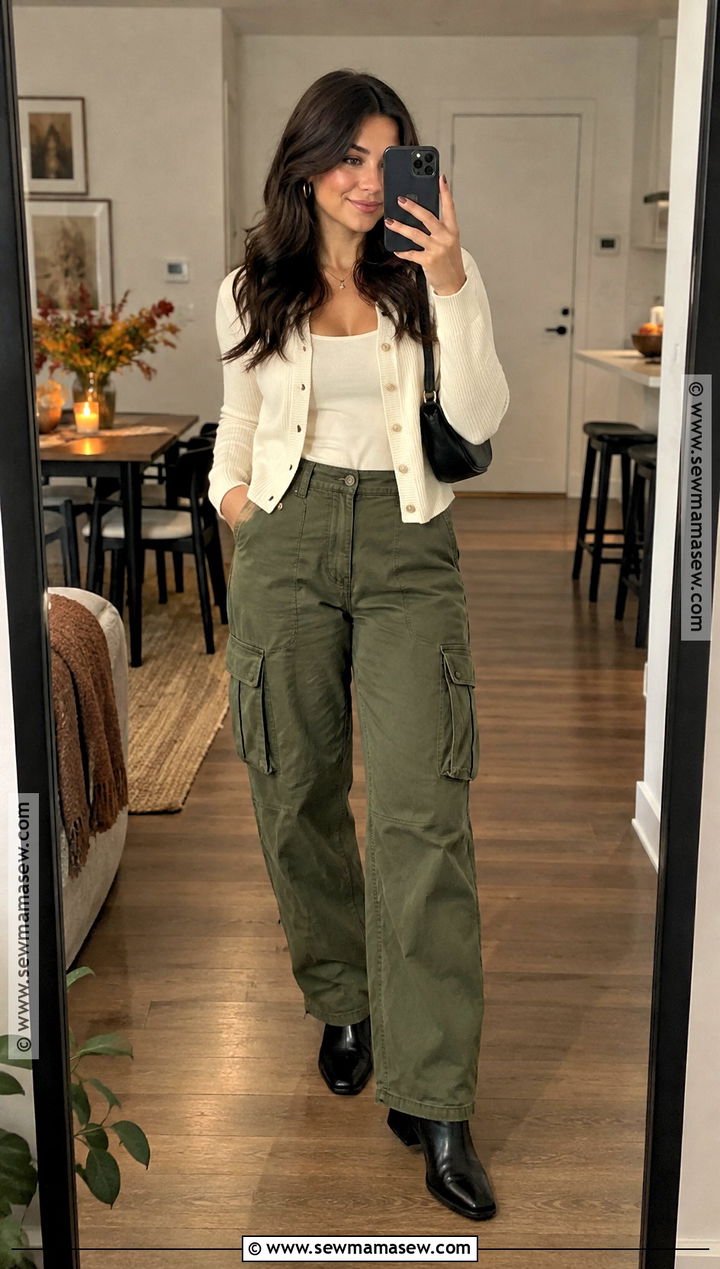 Friendsgiving Cargo Pants And Cropped Cardigan Outfit - 20 Cute Friendsgiving Outfit Ideas