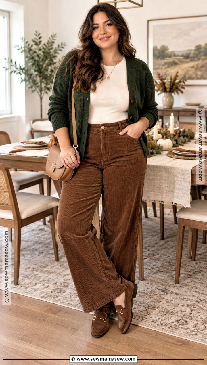 Friendsgiving Corduroy Pants And Cardigan Outfit - 15 Friendsgiving Fashion Ideas