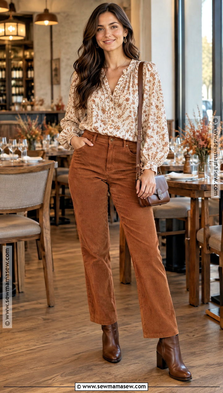 Friendsgiving Corduroy Pants Outfit With Blouse - 30 friendsgiving outfit ideas