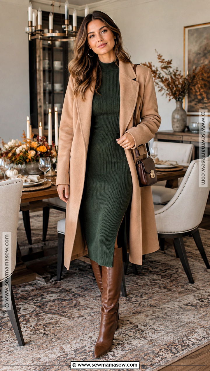 Friendsgiving Knit Dress And Knee High Boots Outfit - 15 fall outfits friendsgiving