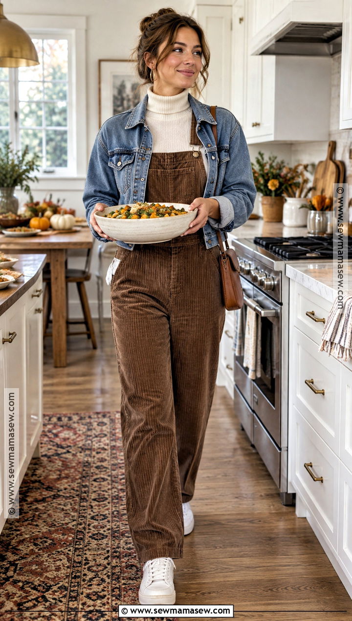 Friendsgiving Overalls Outfit With Turtleneck - 30 friendsgiving outfit ideas