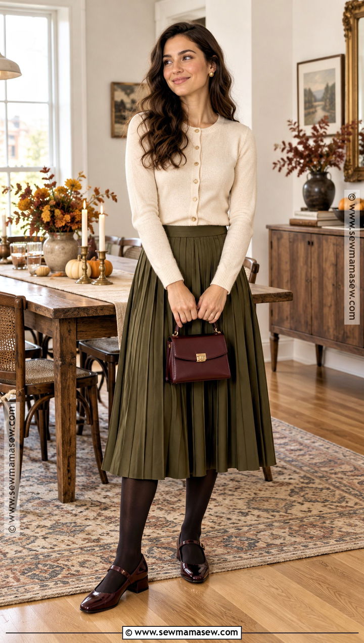 Friendsgiving Pleated Skirt Outfit With Mary Janes - 30 friendsgiving outfit ideas