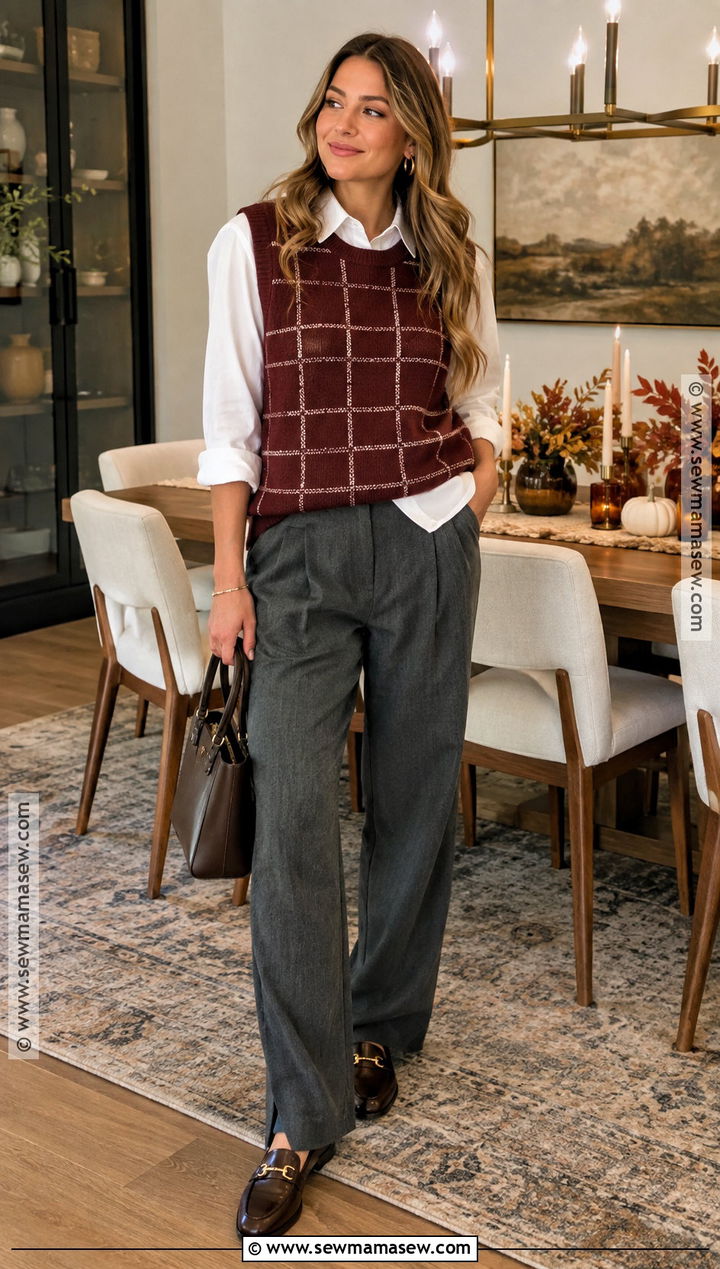 Friendsgiving Sweater Vest And Button Down Outfit - 15 fall outfits friendsgiving