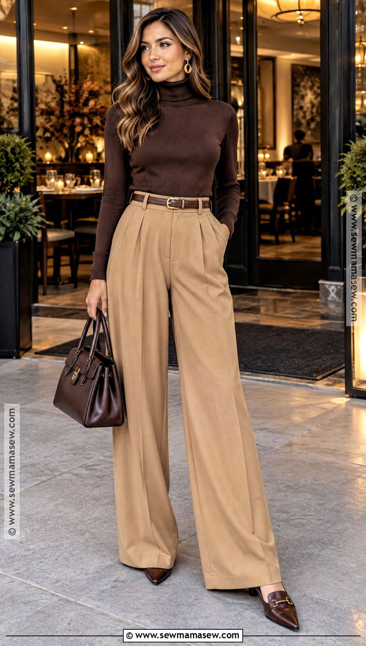 Friendsgiving Wide Leg Pants Outfit With Turtleneck - 30 friendsgiving outfit ideas