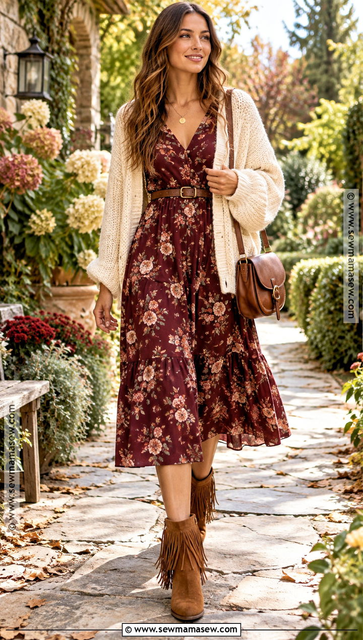 Fringe Ankle Boots With a Floral Midi Dress - 15 fringe ankle boots fall fashion