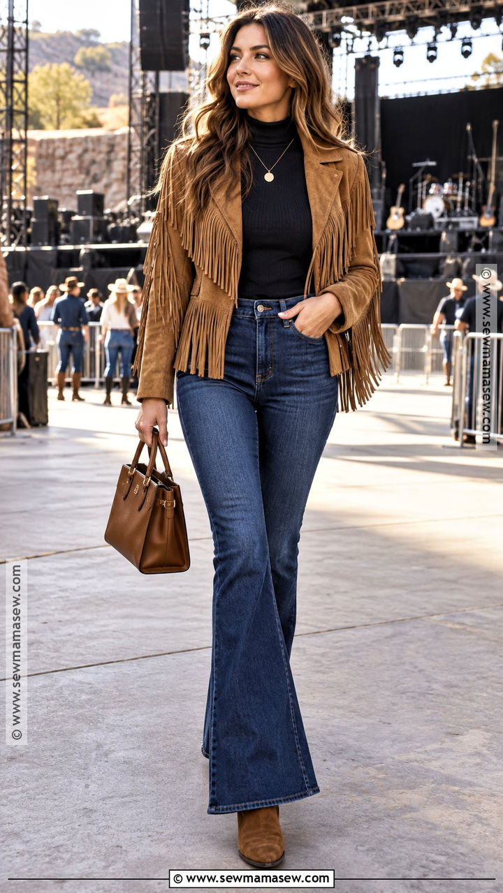 Fringe Jacket And Flare Jeans Fall Outfit - 20 fall outfit with jacket ideas