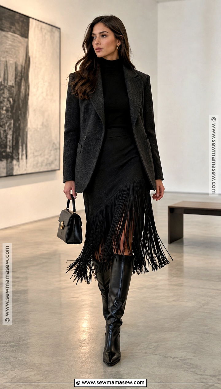 Fringe Midi Skirt With Turtleneck And Boots - 15 2026 fall fashion trends