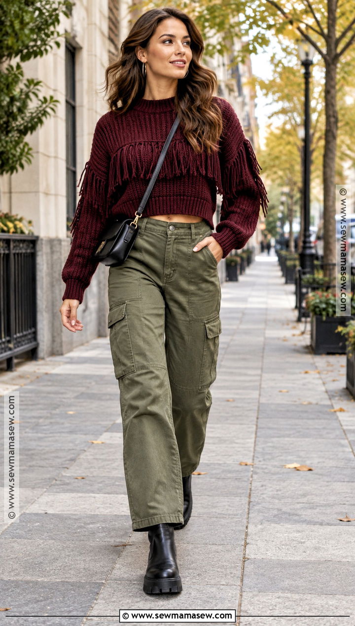 Fringe Sweater With Cargo Pants - 15 Fringe Sweater Fall Ideas