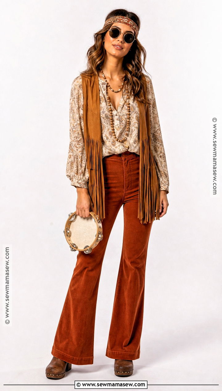 Fringe Vest Hippie Costume With Flared Pants - 45 hippie costume ideas