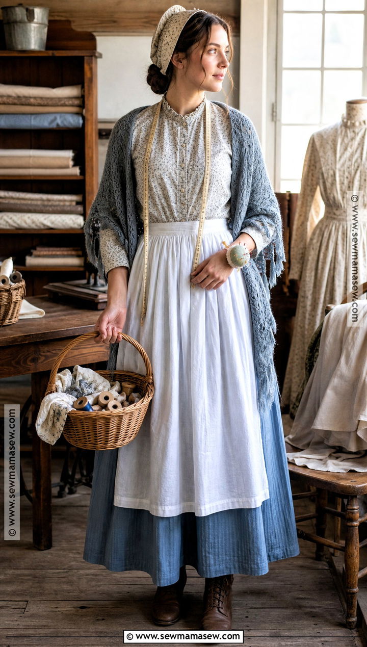 Frontier Seamstress Costume With Sewing Basket - 30 wild west costume ideas for women