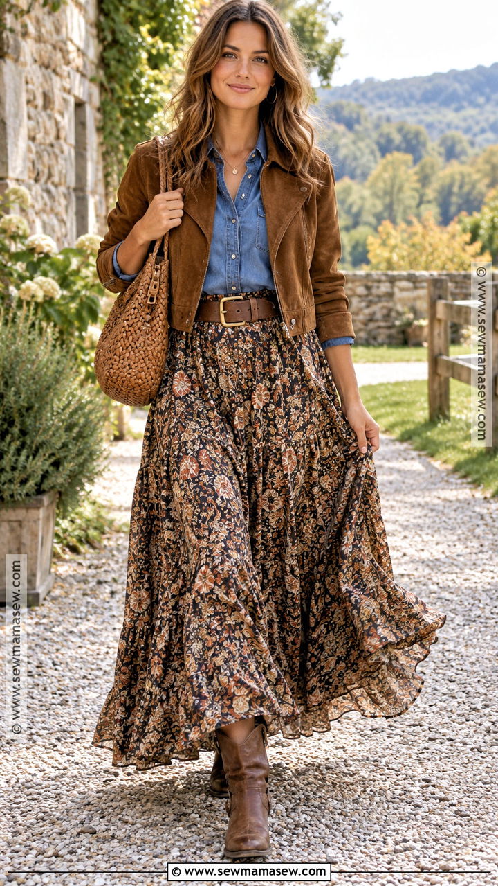 Frye Boots With Maxi Skirt And Denim Shirt - 20 Frye Boots Fall Outfit