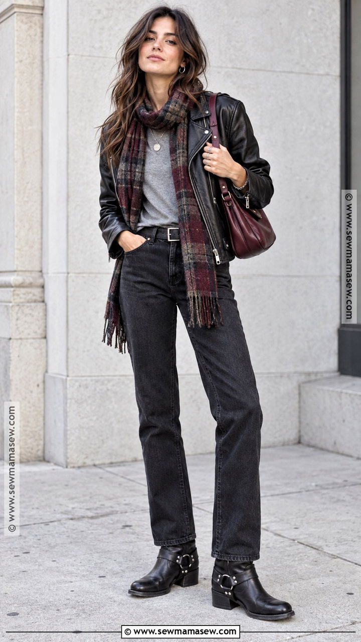 Frye Harness Boots With Black Jeans And Moto Jacket - 20 Frye Boots Fall Outfit