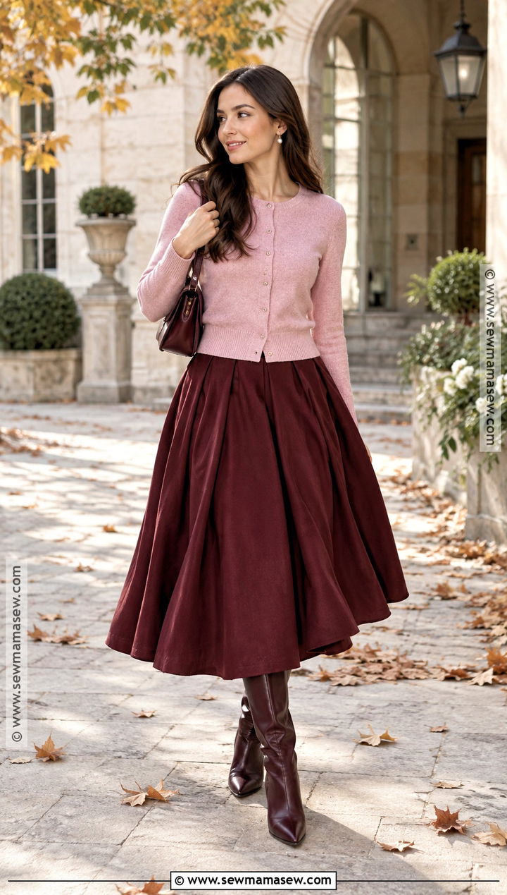 Full Midi Skirt And Fitted Cardigan Outfit - 15 fashion trends autumn 2026