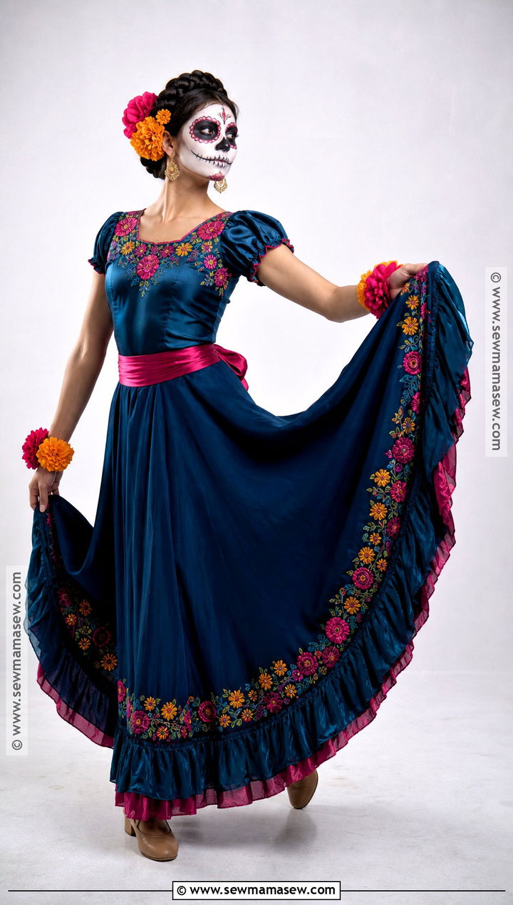 Full Skirt Dancer Catrina Costume - 30 dia de los muertos costumes for women