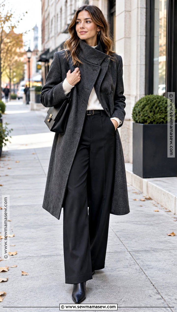 Funnel Neck Coat With Wide Leg Trousers - 15 fall coats 2026