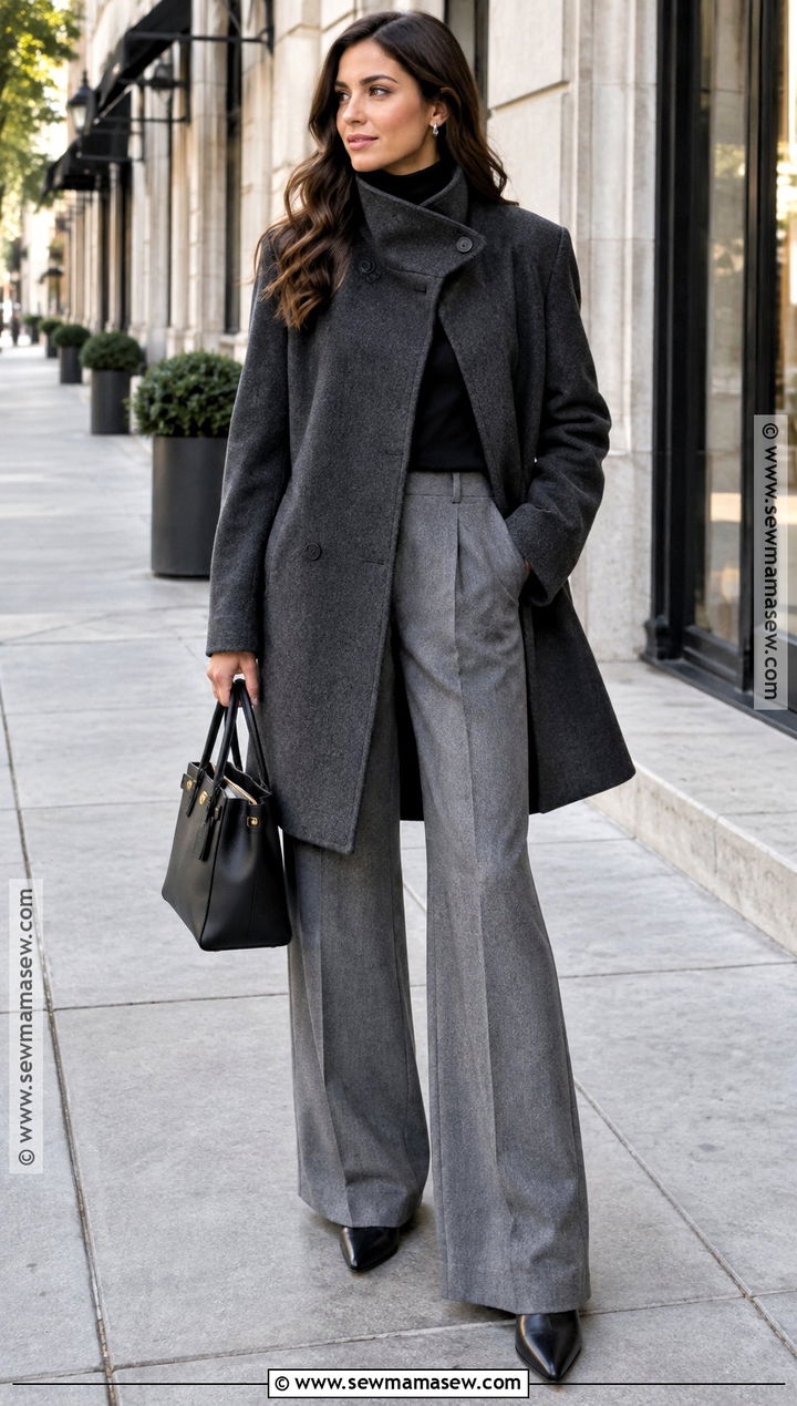Funnel Neck Coat With Wide Leg Trousers - 15 Autumn Winter Fashion Style Ideas