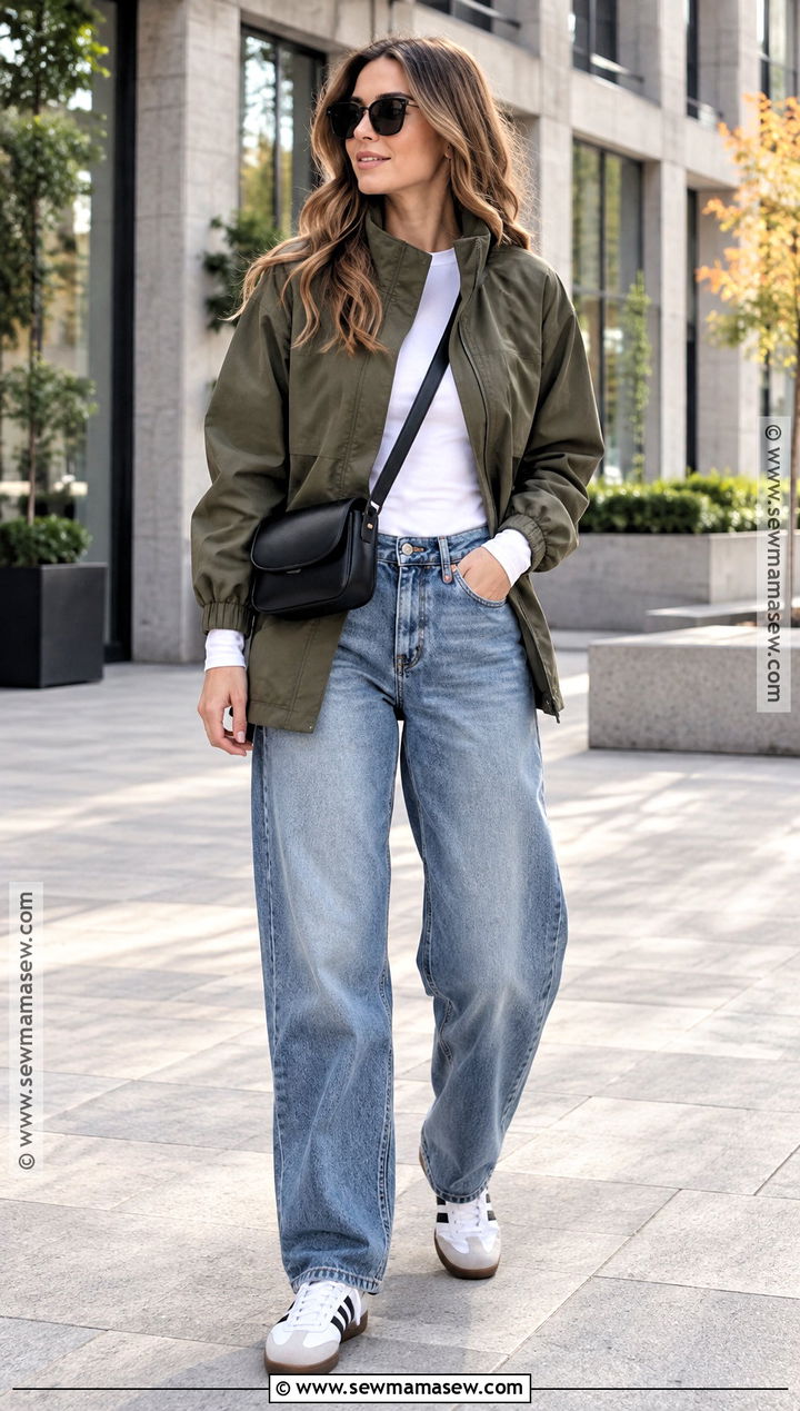 Funnel Neck Jacket And Barrel Jeans Fall Outfit - 25 dope fall outfits