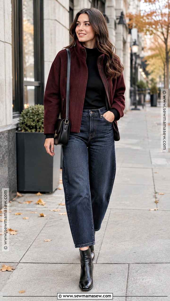 Funnel Neck Jacket And Barrel Jeans Fall Streetwear - 15 women fall streetwear ideas