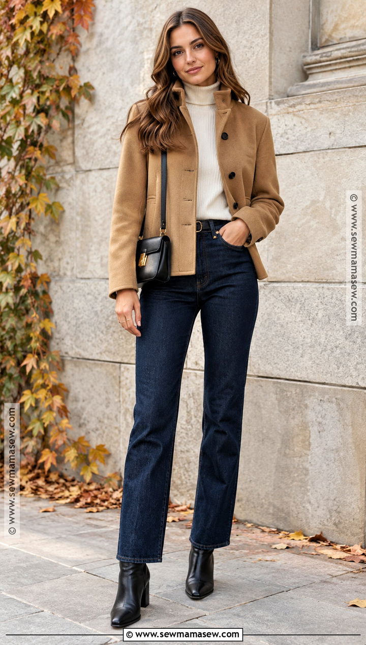 Funnel Neck Jacket And Dark Denim Fall Outfit - 15 rich girl fall outfits