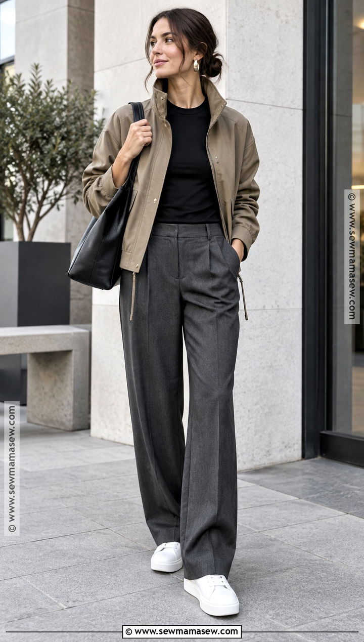 Funnel Neck Jacket And Relaxed Trousers Fall Outfit - 25 fall fits aesthetic