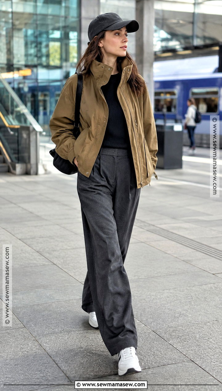 Funnel Neck Jacket And Relaxed Trousers Fall Outfit - 15 fall weather clothes