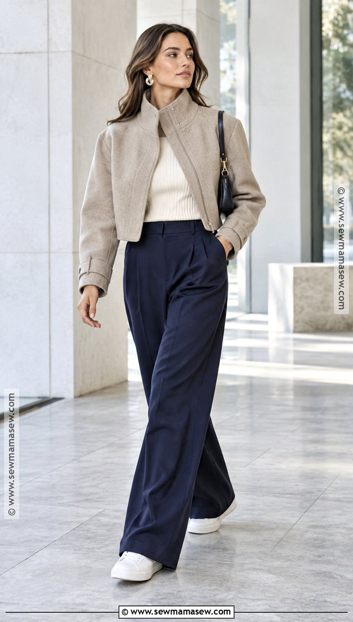 Funnel Neck Jacket And Wide Leg Pants Fall Outfit - 20 Cut Fall Outfits