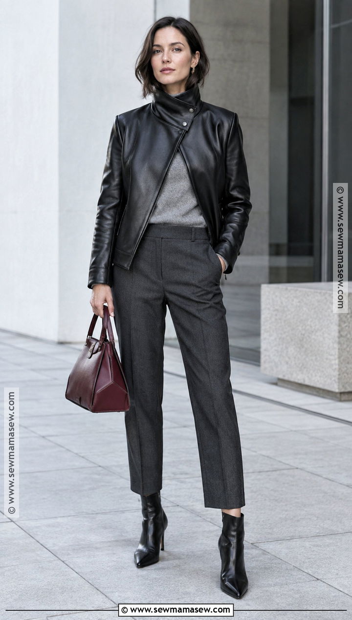 Funnel Neck Jacket With Tailored Trousers - 15 trendy fall jackets