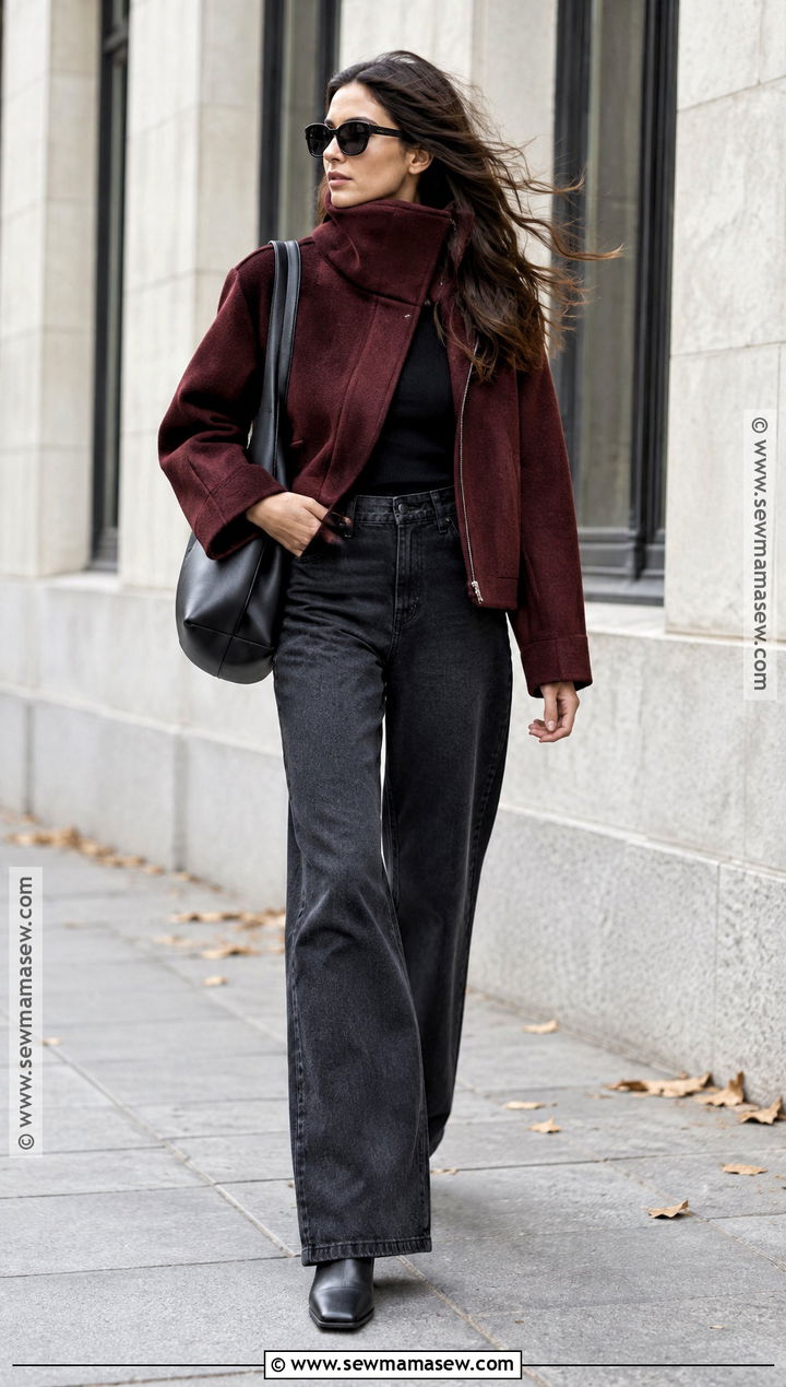 Funnel Neck Jacket With Wide Leg Jeans and Boots - 15 fall jackets for women 2026