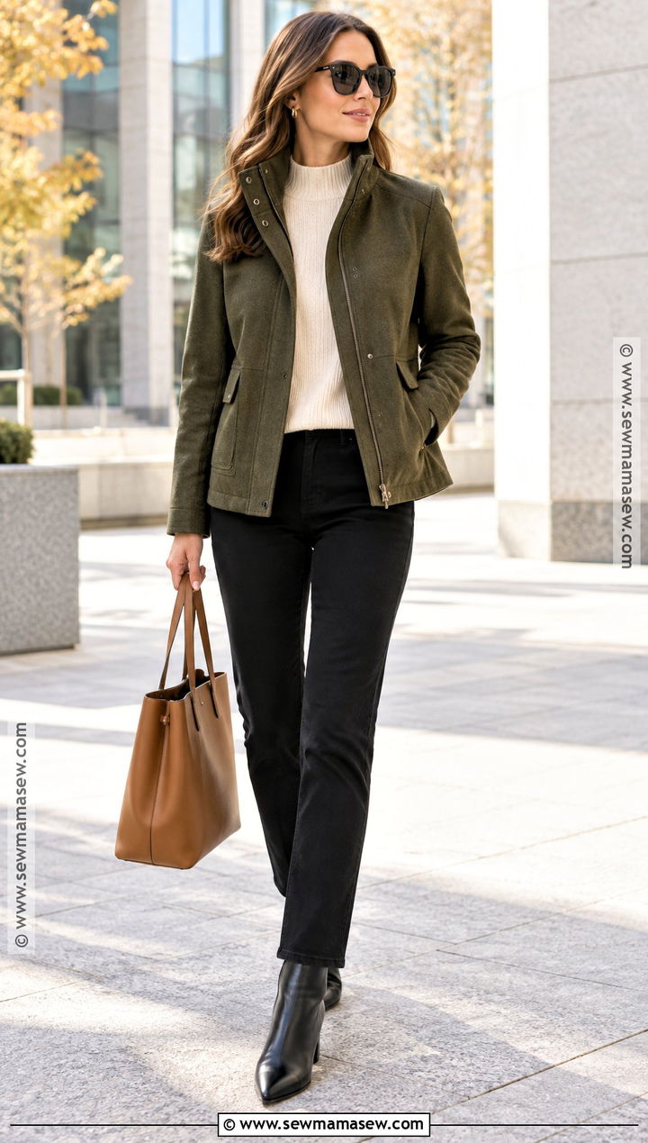 Funnel Neck Jacket and Slim Pants Outfit - 15 elegant fall fashion style ideas