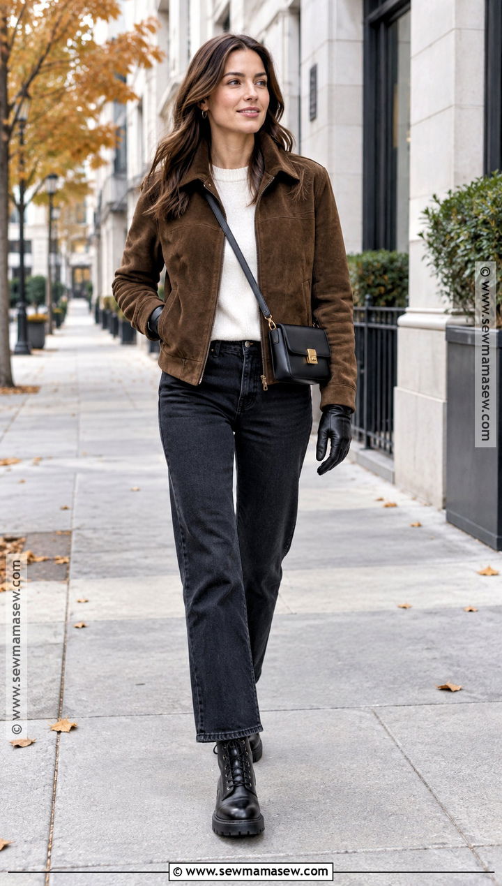 Funnel Neck Jacket and Straight Jeans Street Style - 20 Street Style Fall Winter Ideas