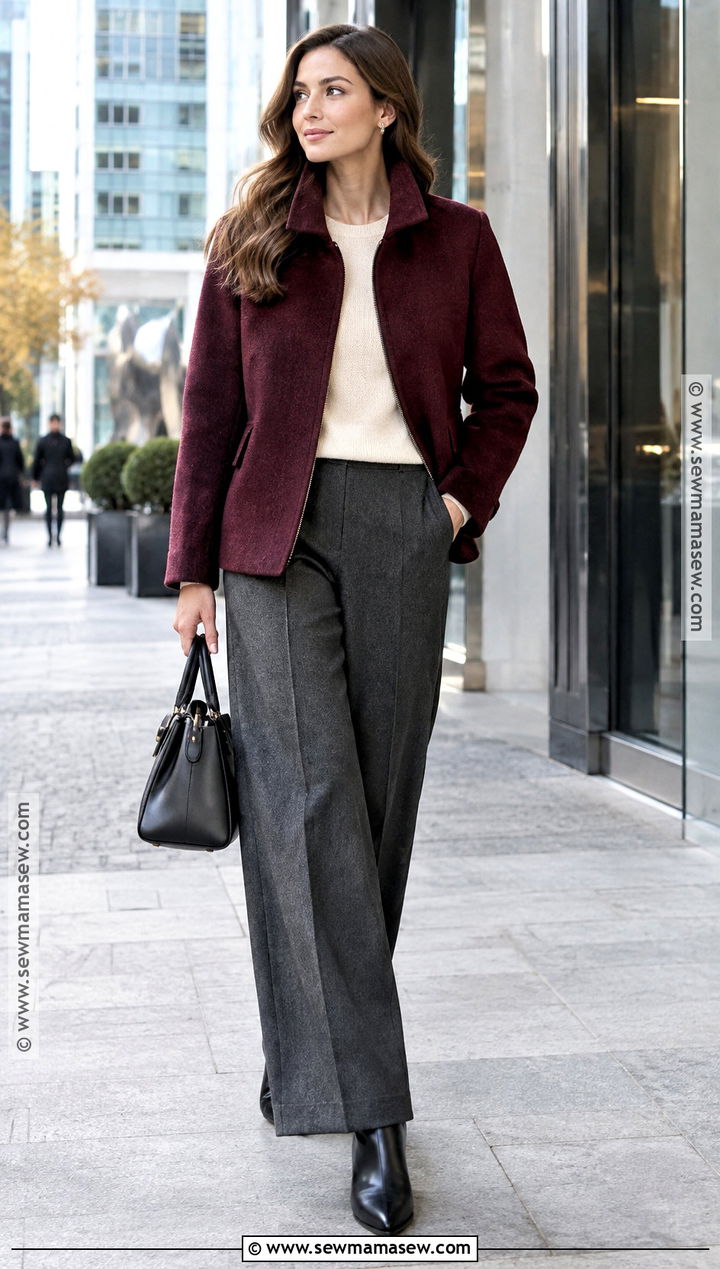 Funnel Neck Jacket and Tailored Trousers Outfit - 30 fall winter outfits