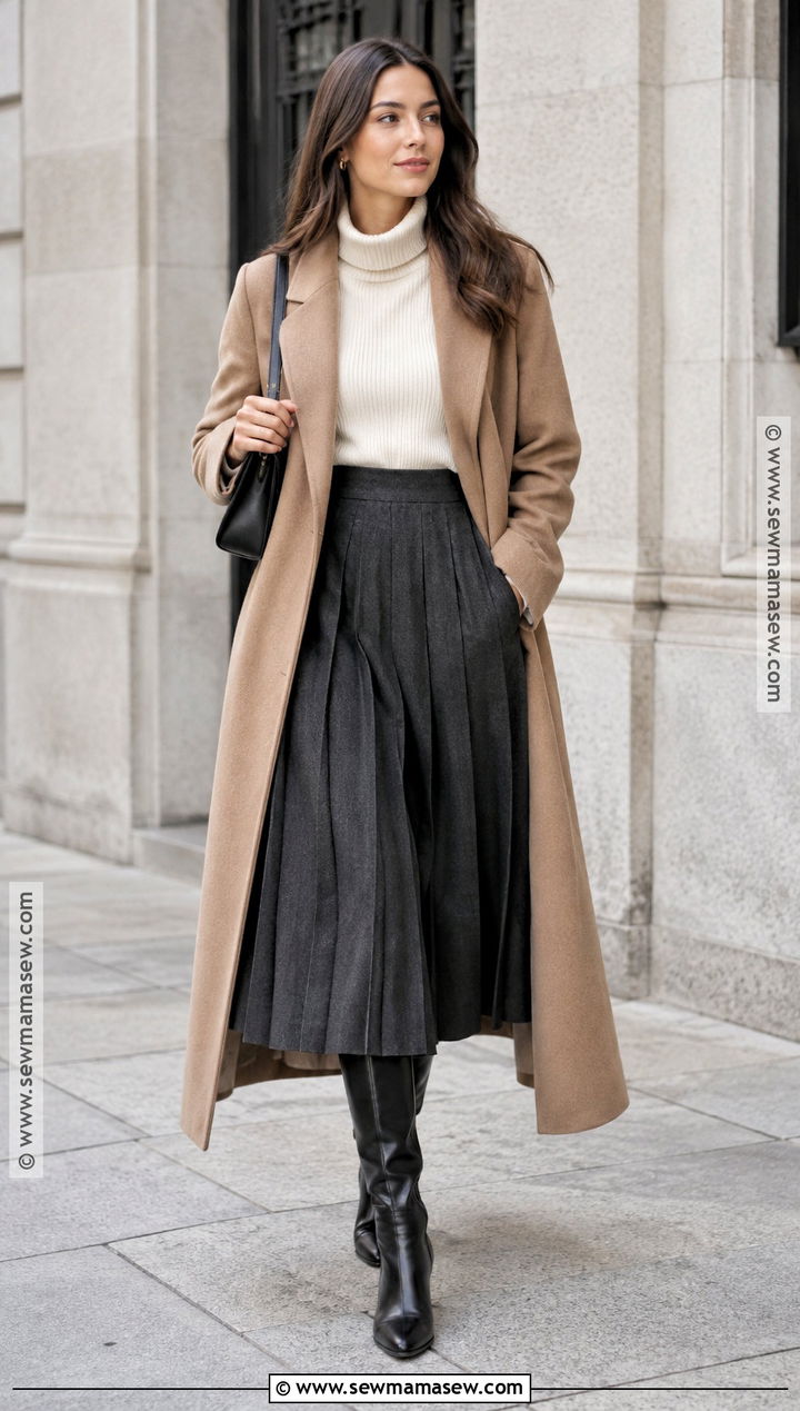 Funnel Neck Sweater And Midi Skirt Outfit - 20 Outfits November