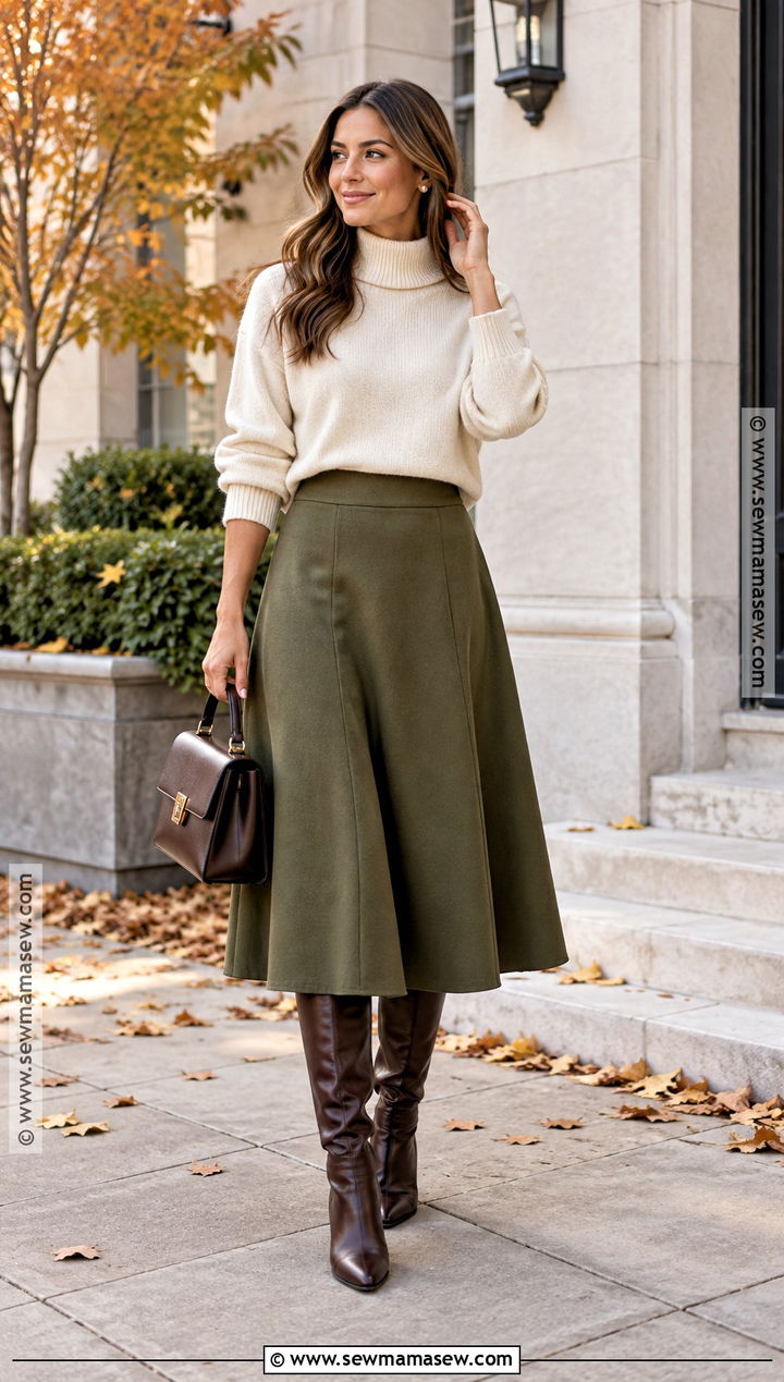 Funnel Neck Sweater Fall Outfit With Midi Skirt - 15 2026 womens fall fashion ideas
