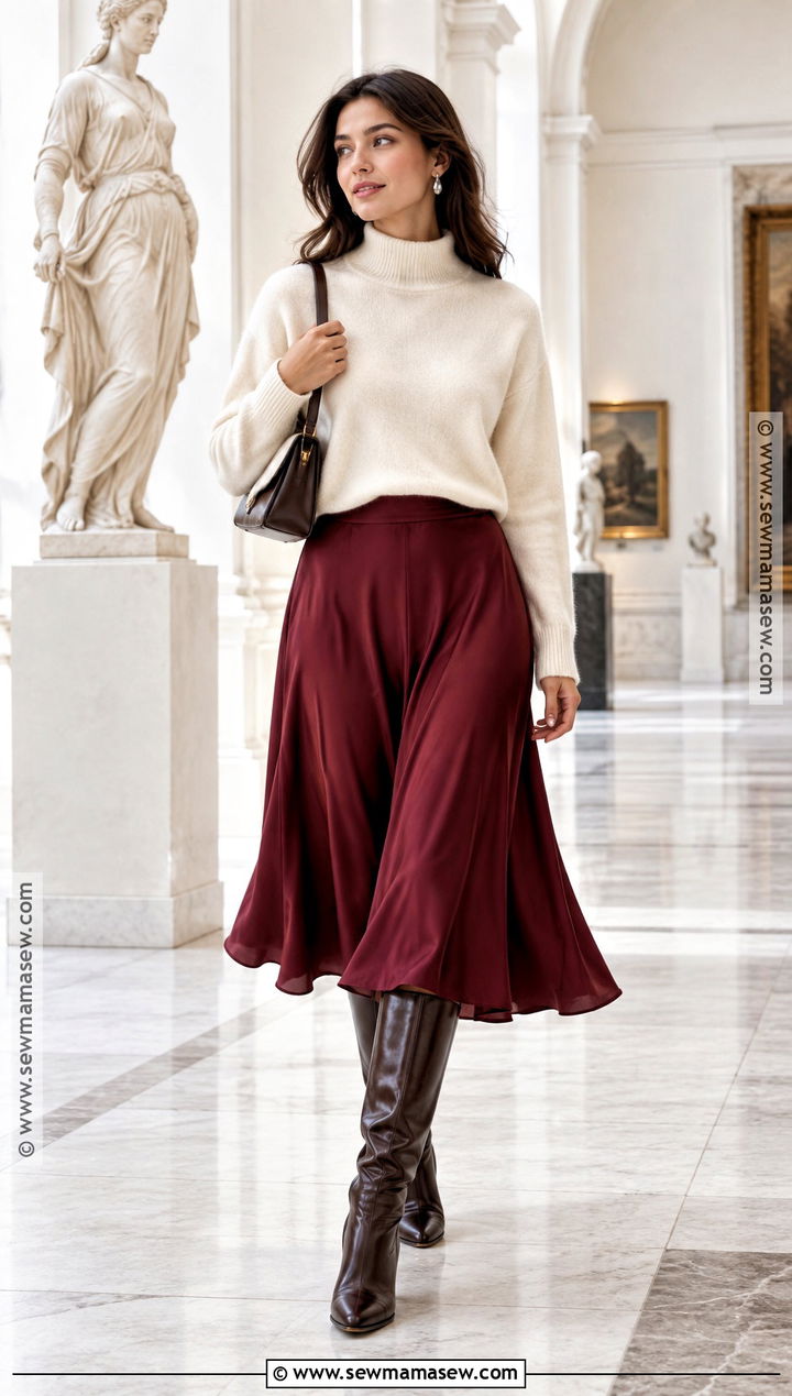 Funnel Neck Sweater Outfit With Midi Skirt - 15 Autumn Sweaters for Women