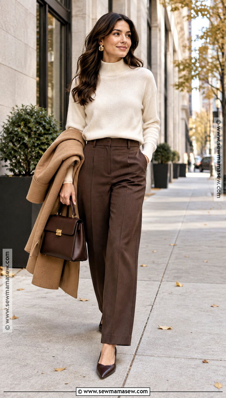 Funnel Neck Sweater With Tailored Pants - 25 fall sweater outfits