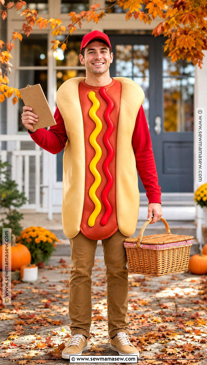 Funny Hot Dog Costume With Red Cap - 50 men halloween costumes