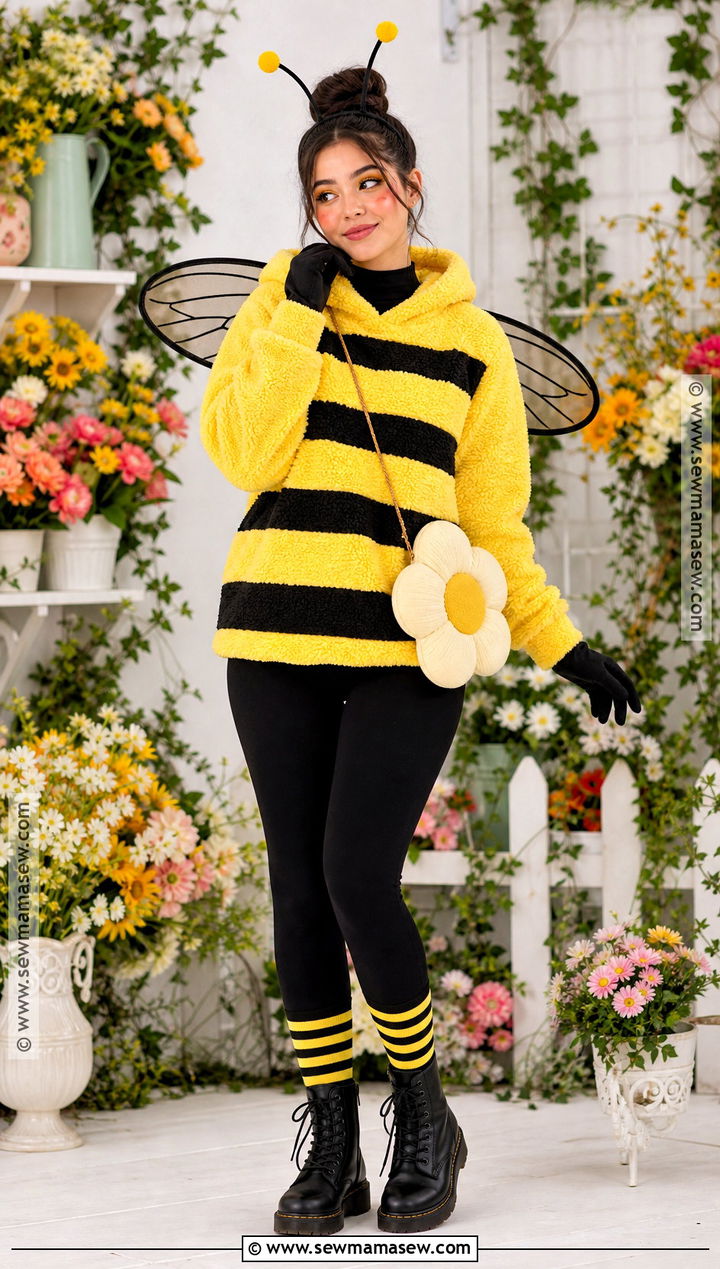 Fuzzy Bumblebee Costume With Sherpa Hoodie - 40 warm halloween costumes