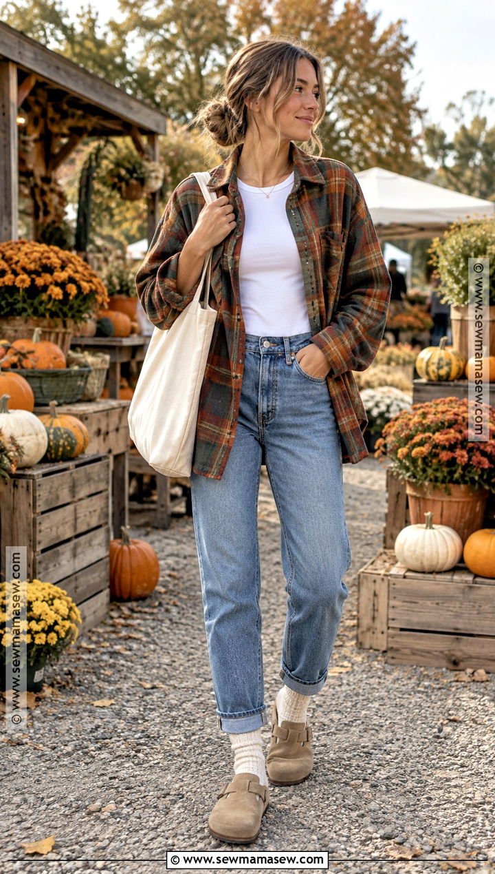Fuzzy Socks With Flannel Shirt And Straight Jeans - 15 Fuzzy Socks Aesthetic Fall Ideas