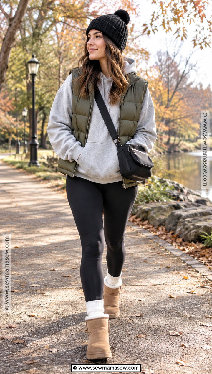 Fuzzy Socks With Hoodie And Puffer Vest - 15 Fuzzy Socks Aesthetic Fall Ideas