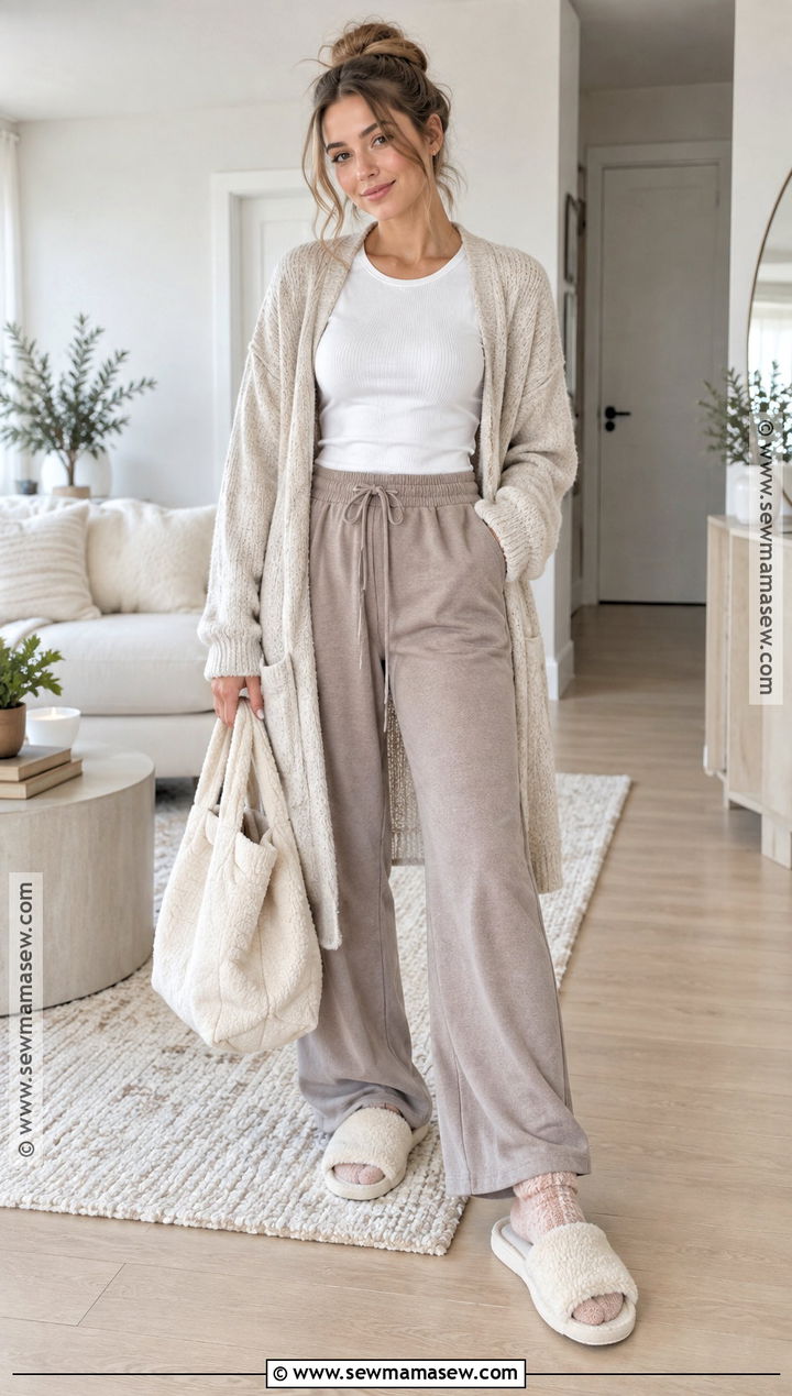 Fuzzy Socks With Long Cardigan And Lounge Pants - 15 Fuzzy Socks Aesthetic Fall Ideas