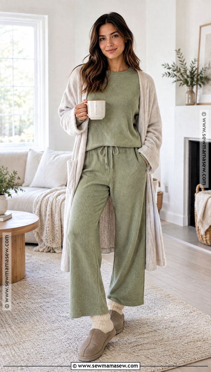 Fuzzy Socks With Matching Knit Lounge Set - 15 Fuzzy Socks Aesthetic Fall Ideas