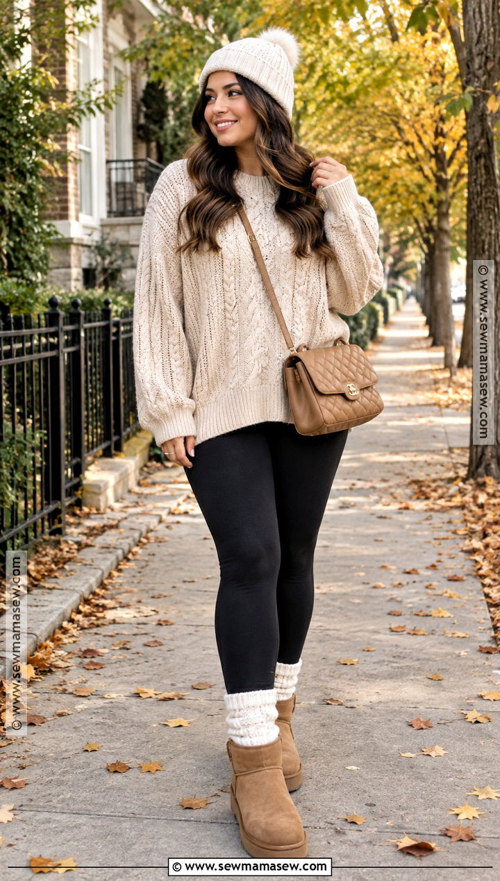 Fuzzy Socks With Oversized Sweater And Leggings - 15 Fuzzy Socks Aesthetic Fall Ideas