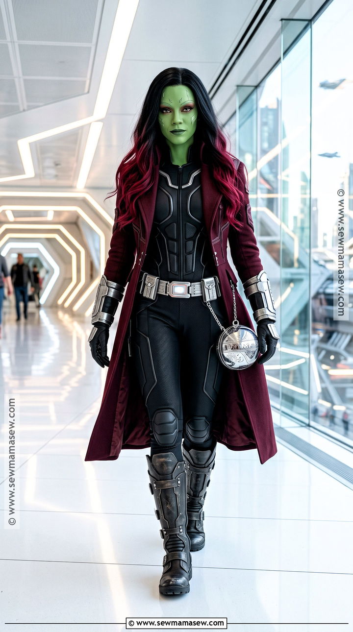 Gamora Costume With Burgundy Coat - 30 Marvel Halloween Costumes for Women